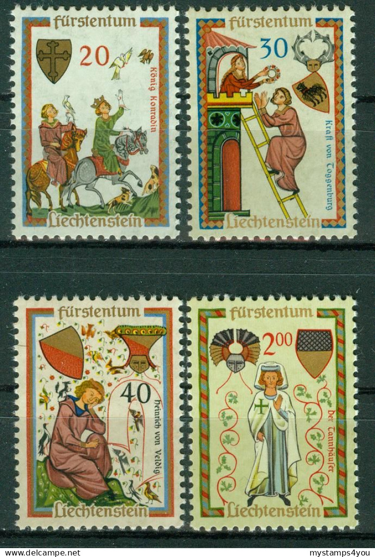 Bm Liechtenstein 1962 MiNr 420-423 MNH | Minnesingers. Konradin, Toggenburg, Veldig, Tannhäuser #kar-1503-1 - Unused Stamps
