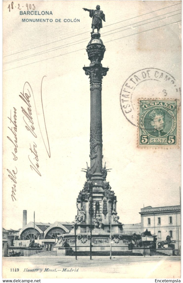 CPA Carte Postale Espagne Barcelona  Monumento De Colon 1903 VM80597 - Barcelona