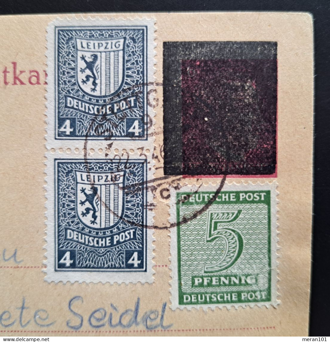 West-Sachsen 1946, Postkarte Notausgabe Schwärzung Zusatzfrankatur Stuttgart - Brieven En Documenten
