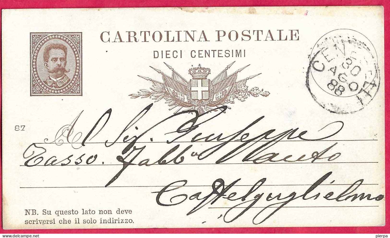 INTERO CARTOLINA POSTALE UMBERTO (INT. 7B/87) - DA CENESELLI*30.AGO.88* PER CASTELGUGLIELMO - Entiers Postaux