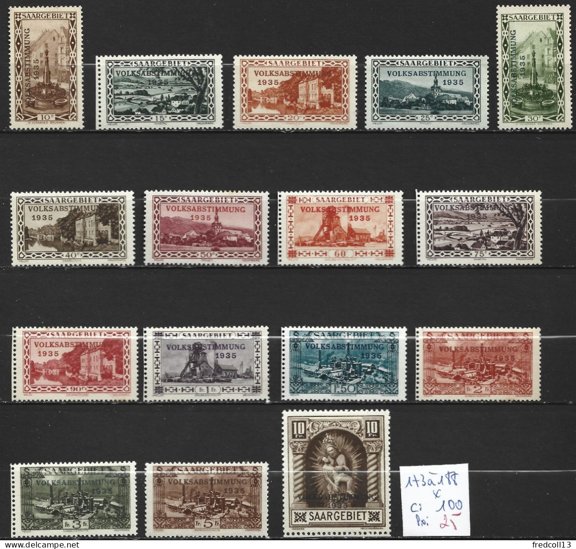 SARRE 173 à 188 * Côte 100 € - Unused Stamps