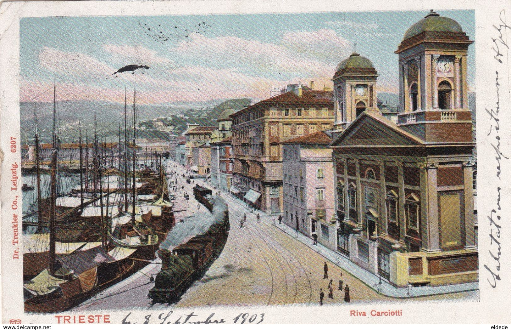 Tramway Tram In Trieste Riva Carciotti Hand Colored  P. Used Austria 1903 - Strassenbahnen