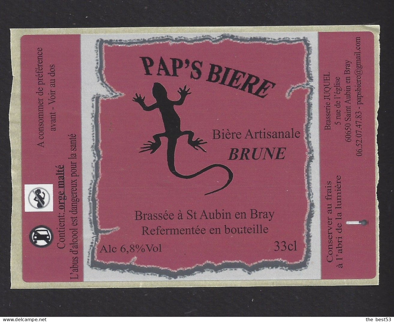 Etiquette De Bière Brune  -  Pap's Bière -  Brasserie Juquel  à  Saint Aubin En Bray   (60) - Cerveza