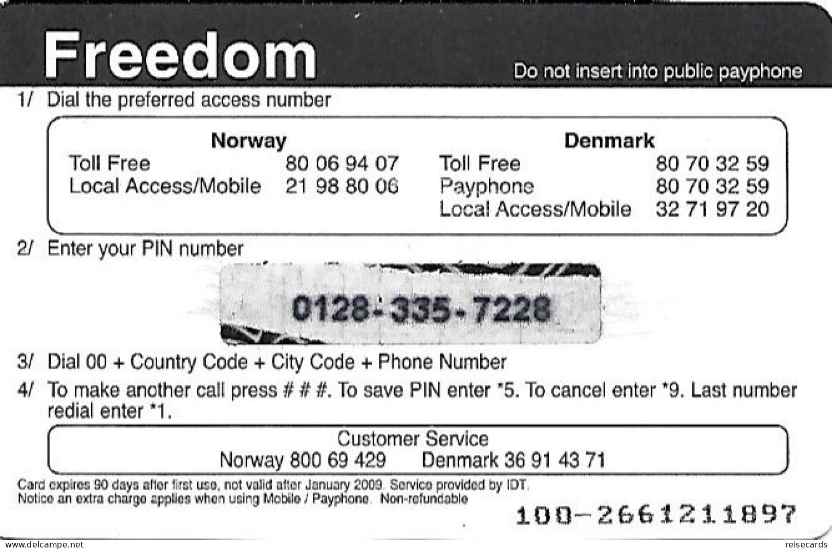 Norway: Prepaid IDT - Freedom, Swan - Norvegia