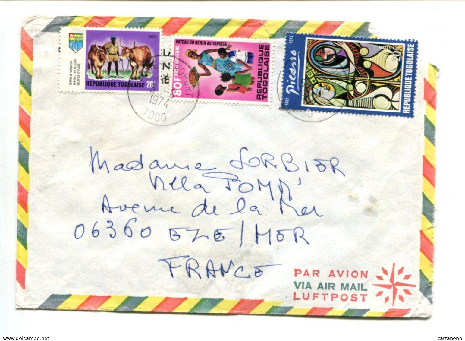 TOGO - Affranchissement Sur Lettre Par Avion - PICASSO / TAPIOCA / BOVIN - Togo (1960-...)