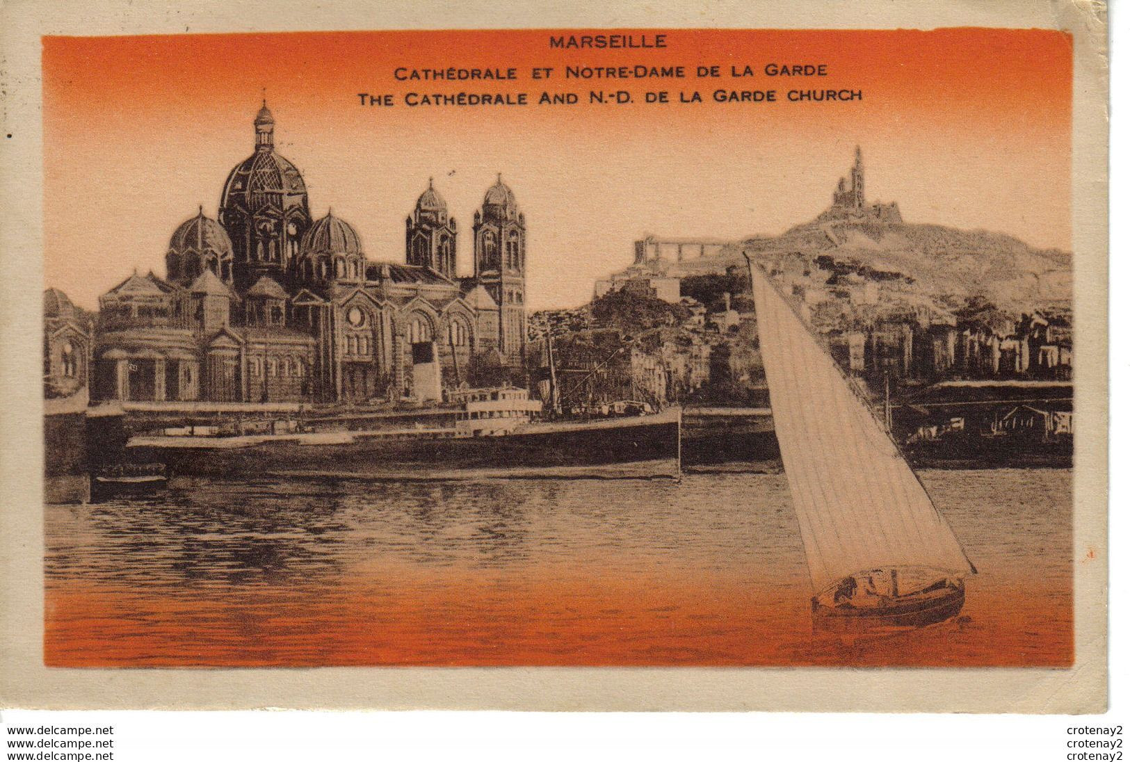 13 MARSEILLE Cathédrale Et ND De La Garde Beau Bateau CARGO Vapeur Et Voilier VOIR DOS En 1936 - Joliette, Havenzone