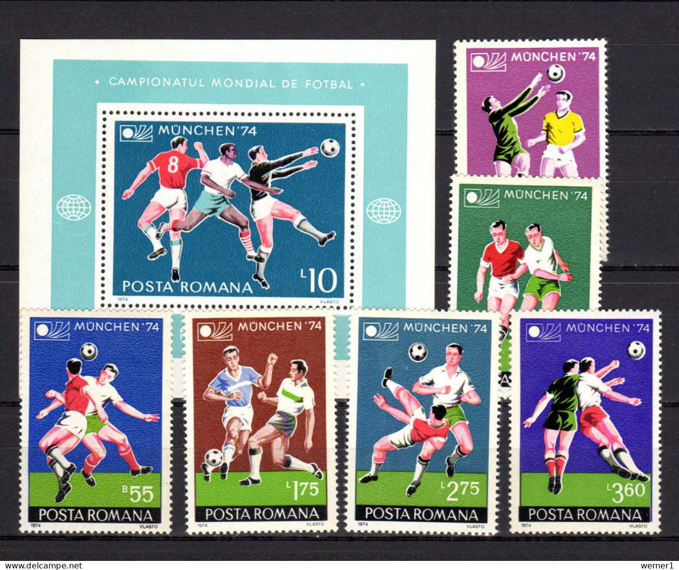 Romania 1974 Football Soccer World Cup Set Of 6 + S/s MNH - 1974 – West-Duitsland