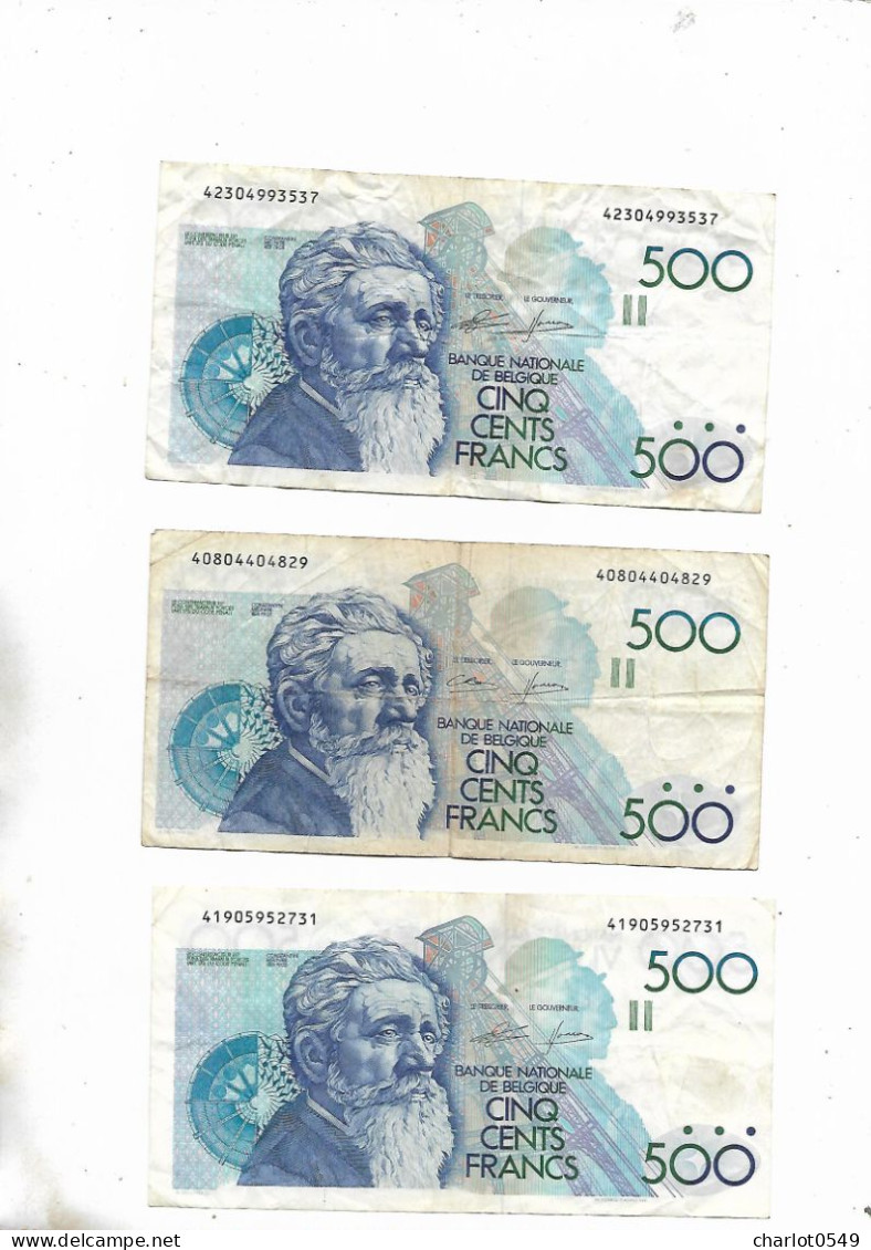 3 Billets 500 Francs Belgique - Sonstige & Ohne Zuordnung