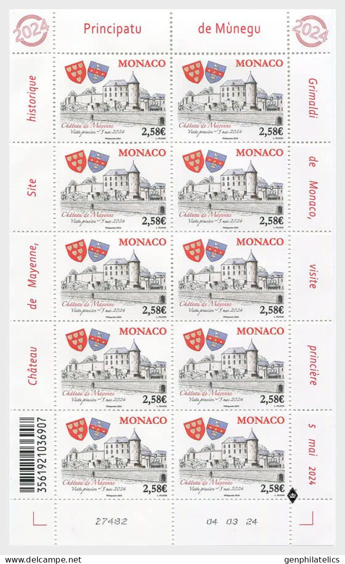 MONACO 2024 ARCHITECTURE. Coat Of Arms. Historical Site Of The Grimaldis Of Monaco/ Mayenne - Fine Sheet MNH - Ungebraucht