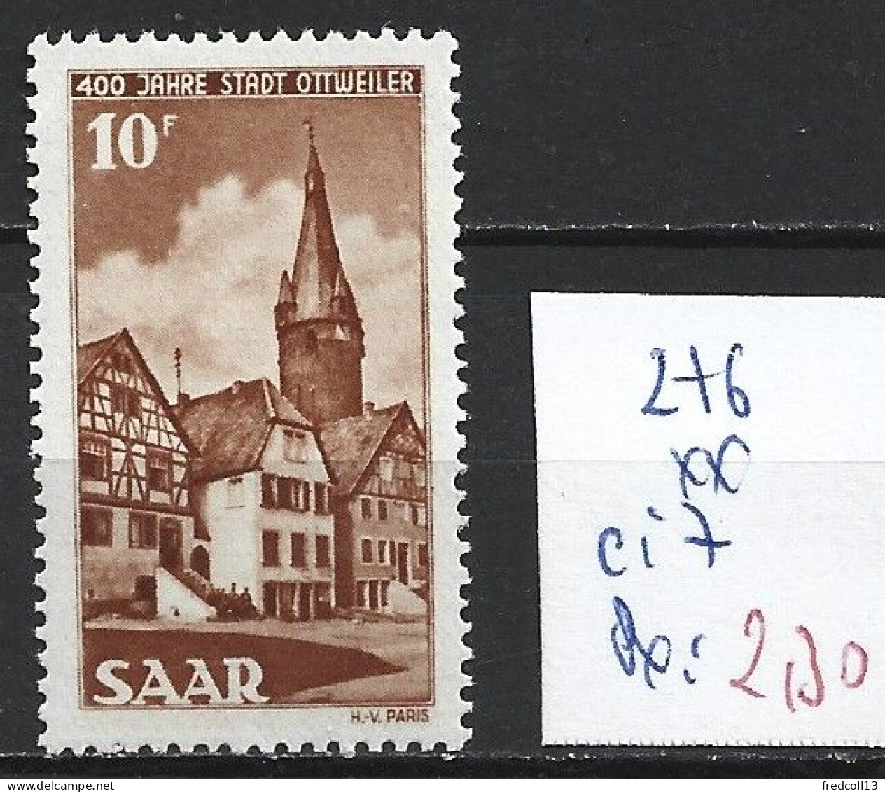 SARRE 276 ** Côte 7 € - Unused Stamps