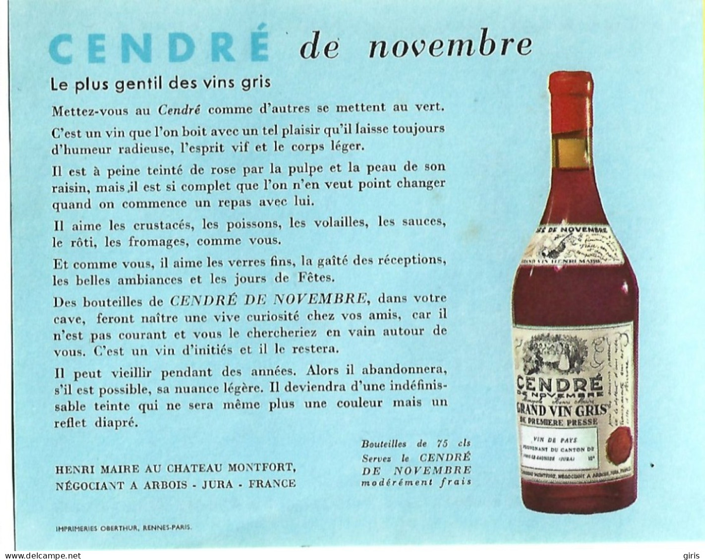 Vieux Papiers - Publicités - Nuit Et Jour: Grands Vins Henri Maire - 6 Photos - Advertising