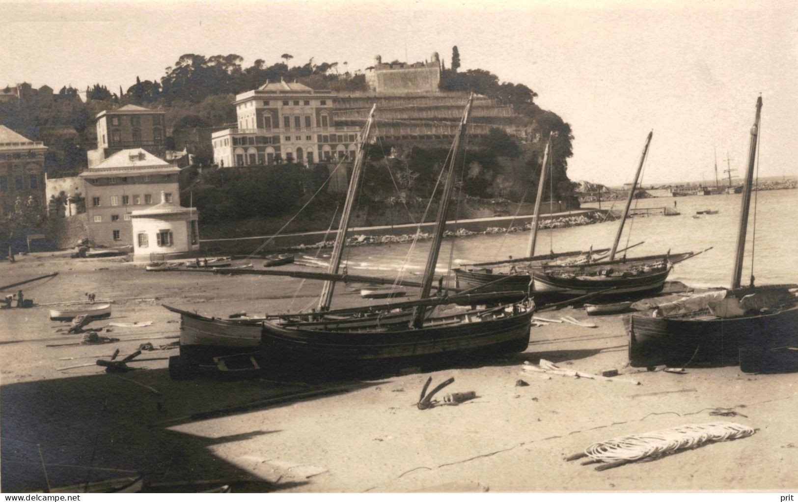 Sestri Levante Strand Und Villa Piuma, Genova, Fishing Boats 1907 Unused Photo Postcard. Publisher L.Schaller Stuttgart - Genova (Genua)