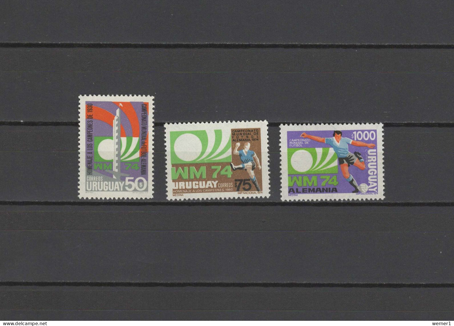 Uruguay 1974 Football Soccer World Cup Set Of 3 MNH - 1974 – Allemagne Fédérale