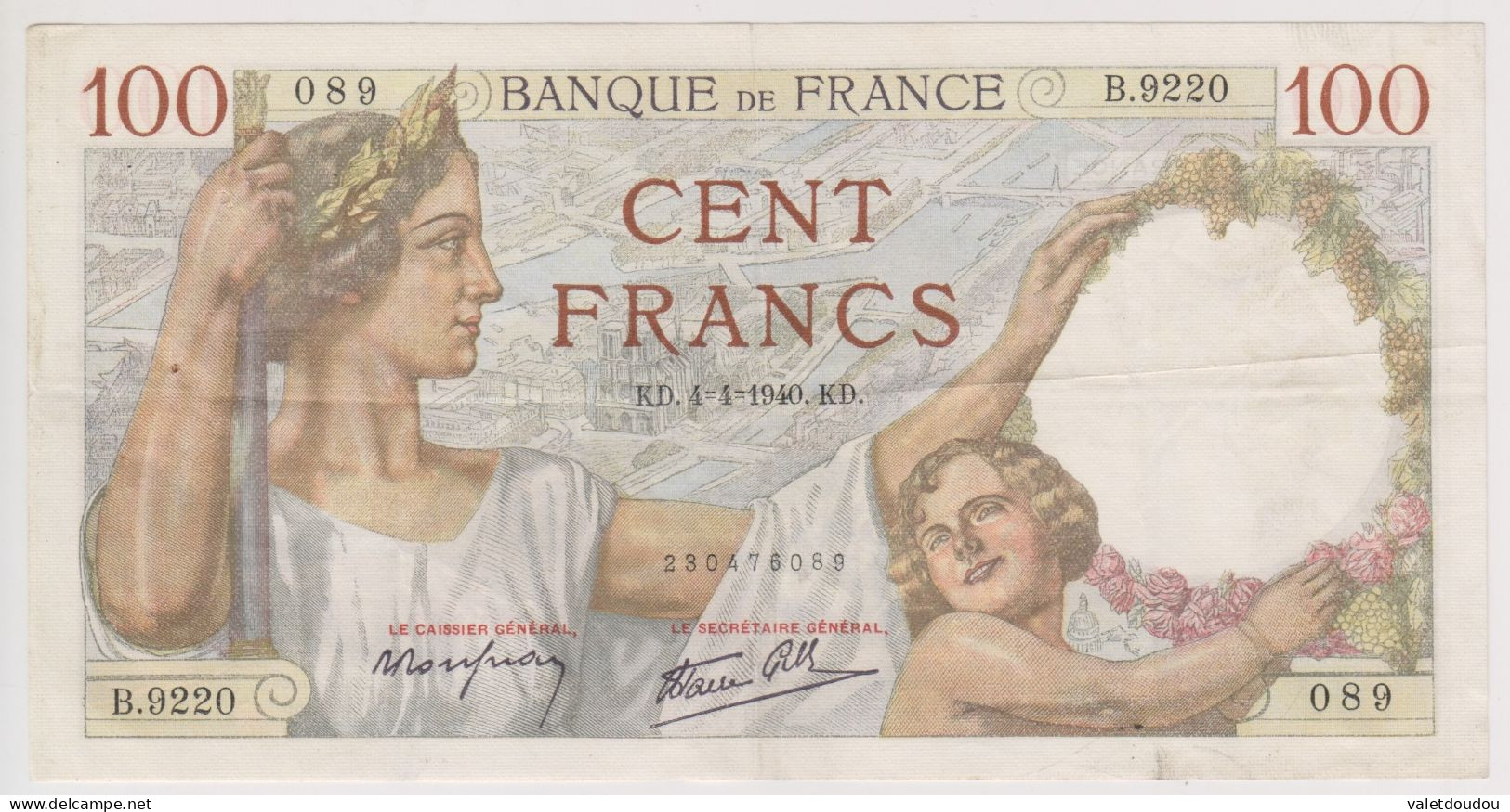 France 100 Francs SULLY KD. 4=4=1940.KD TTB ++. - 100 F 1939-1942 ''Sully''
