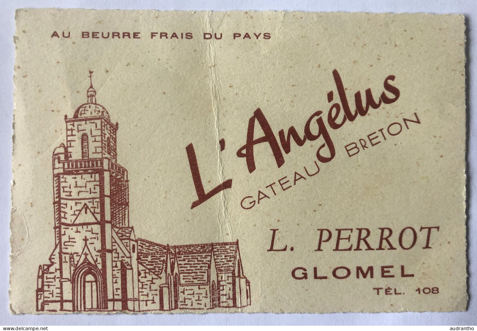 Petite Carte Publicitaire Magasin L'Angélus L. PIERROT à GLOMEL - Gateau Breton - Advertising