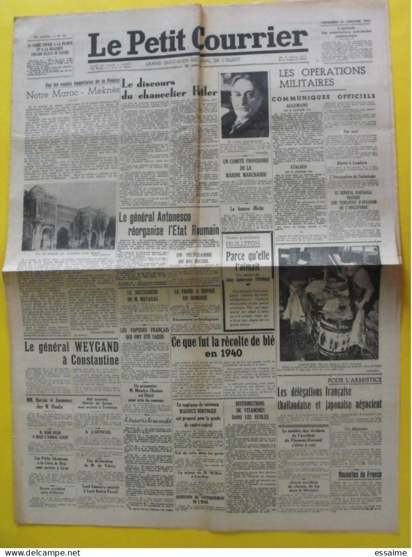 Journal Le Petit Courrier Du 31 Janvier 1941. Collaboration Discours Du Chancelier Hitler Weygand Japon Thailande Siam - Other & Unclassified
