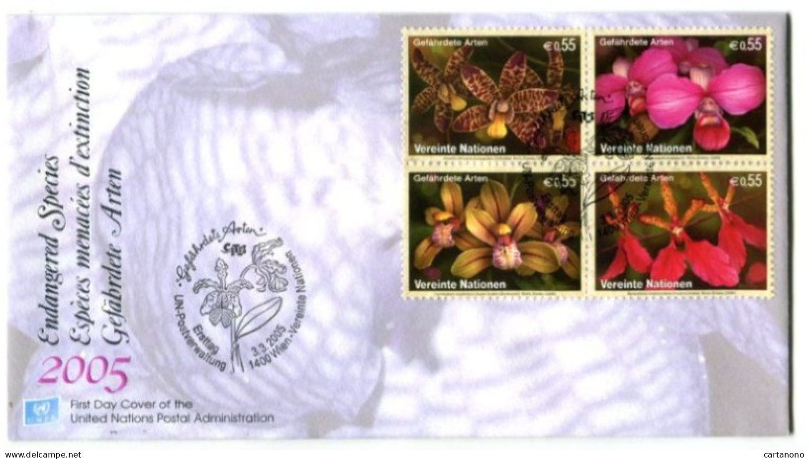 ORCHIDEES / Nations Unies - Affranchissement Sur Enveloppe 1er Jour + Cachet Illustré Orchidée - Orchidee