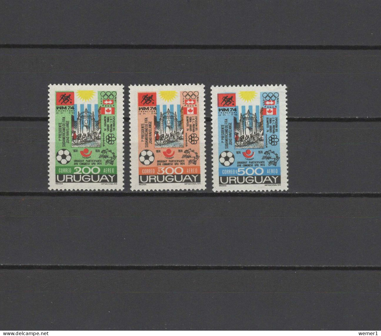 Uruguay 1974 Football Soccer World Cup Set Of 3 MNH - 1974 – Alemania Occidental