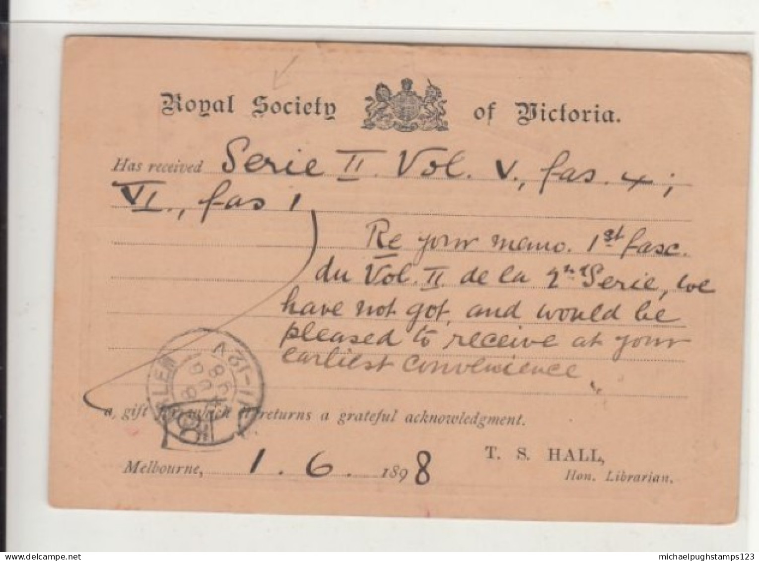 Victoria / Stationery / Royal Society Of Victoria / Holland - Other & Unclassified