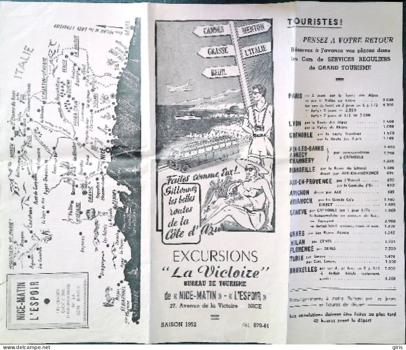 Vieux Papiers - Dépliants  - Excursions "La Victoire" - Nice Matin - L'Espoir - Saison 1952 - Tourism Brochures