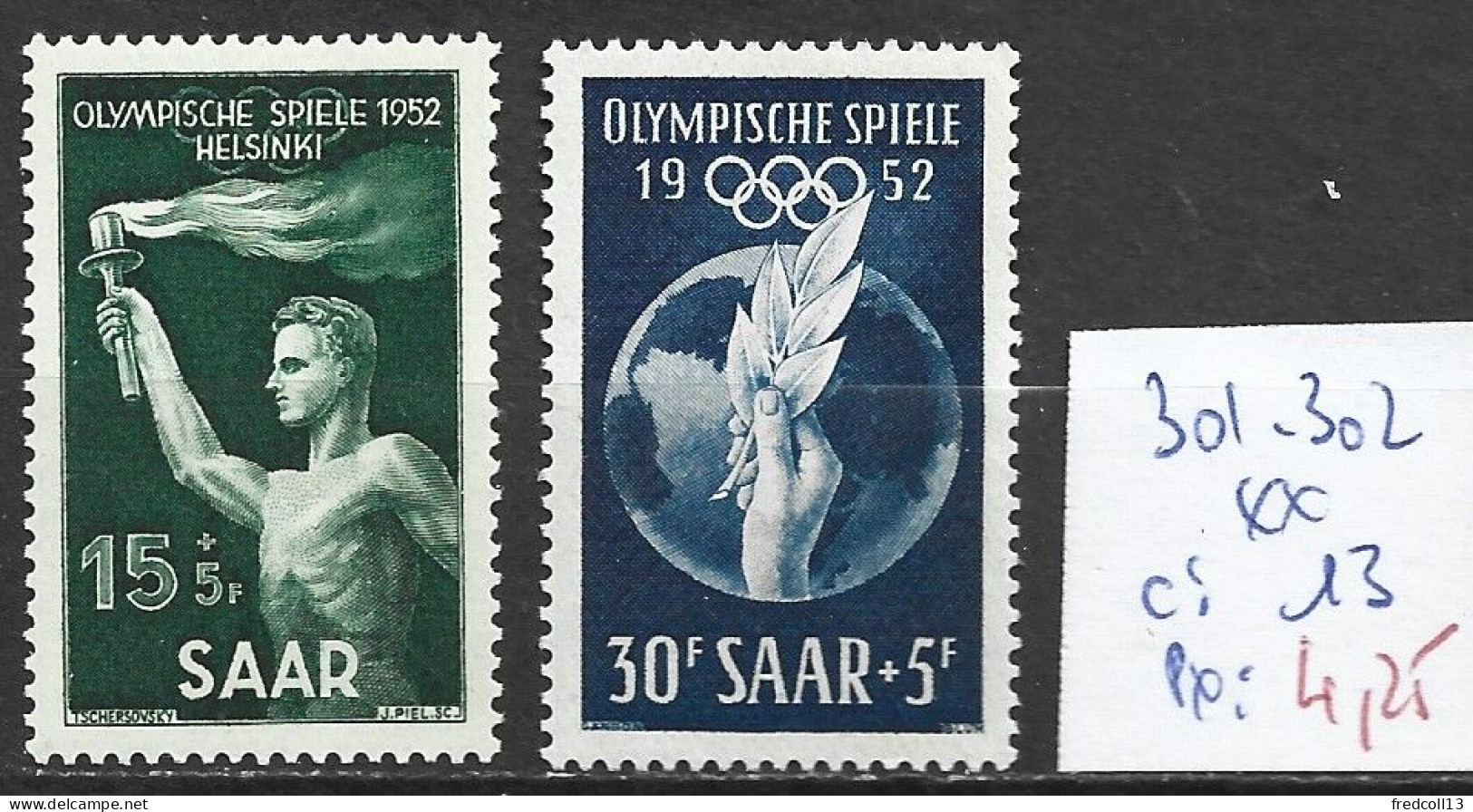 SARRE 301-302 ** Côte 13 € - Unused Stamps