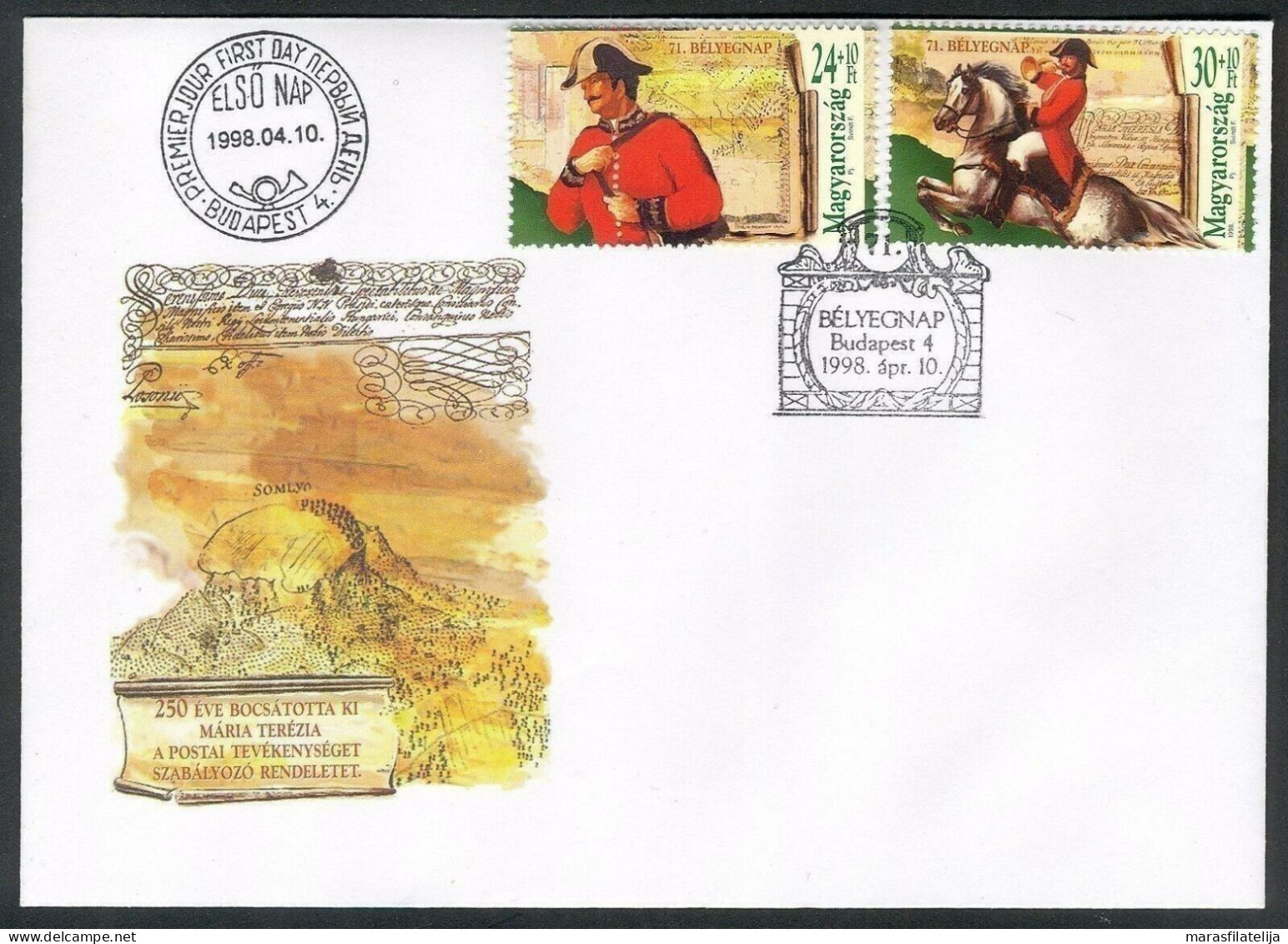 Hungary 1998, Stamp Day, Postal System In Time Of Maria Theresia, FDC - Autres & Non Classés