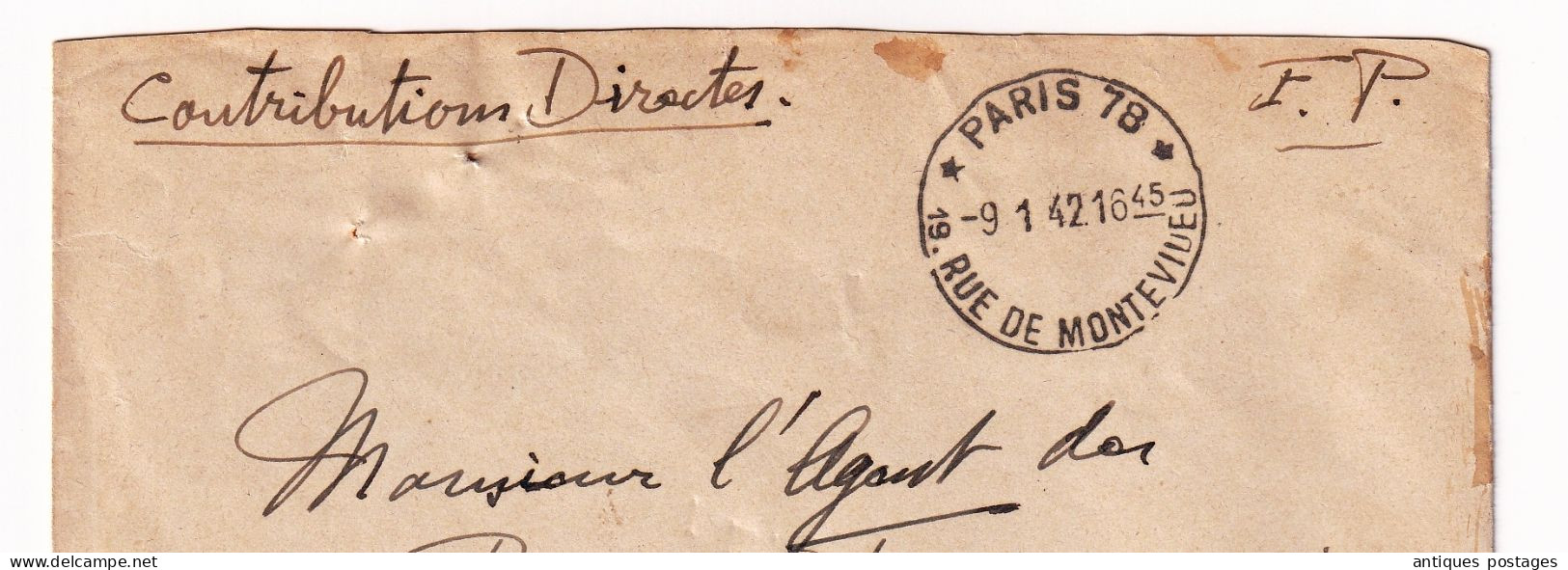 Lettre 1942 Contributions Directes Révision Financière Franchise Impôts Paris Rue De Montevideo Blois Loir Et Cher - Cartas & Documentos