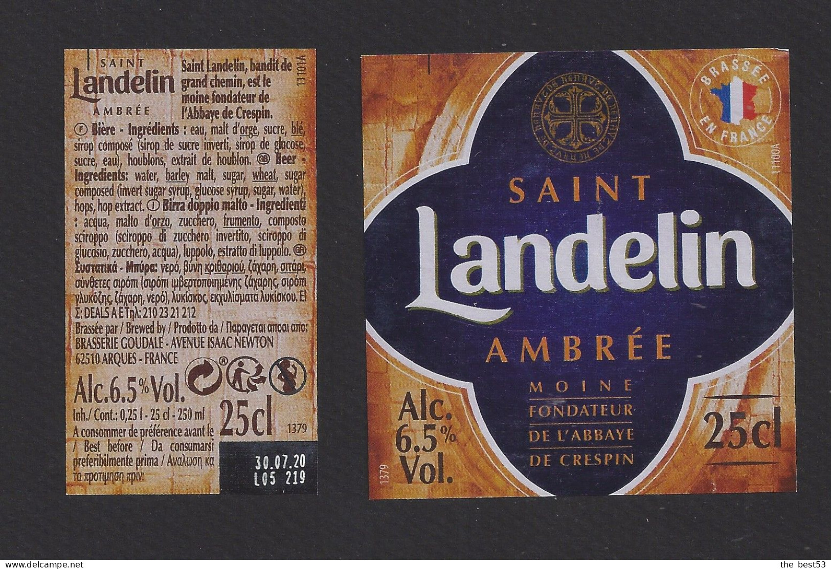 Etiquette De Bière Ambrée   -  Saint Landelin -  Brasserie Goudale  à  Arques  (62) - Beer