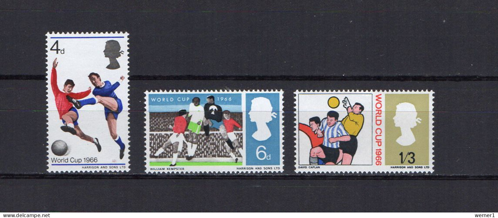 UK England, Great Britain 1966 Football Soccer World Cup Set Of 3 On Normal Paper MNH - 1966 – Angleterre