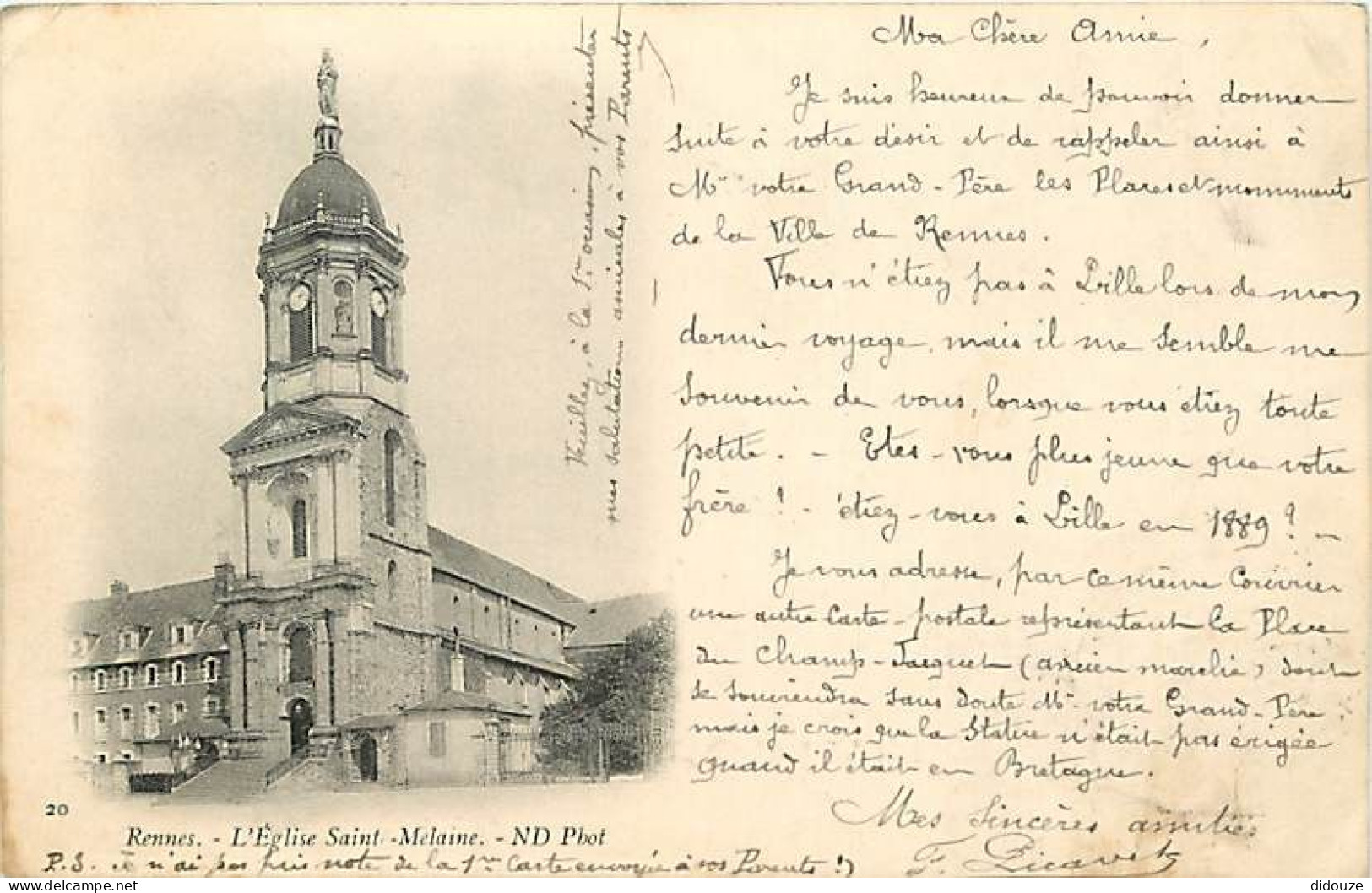 35 - Rennes - L'Eglise Sainte Mélaine - Précurseur - Oblitération Ronde De 1904 - Etat Léger Pli Visible - CPA - Voir Sc - Rennes