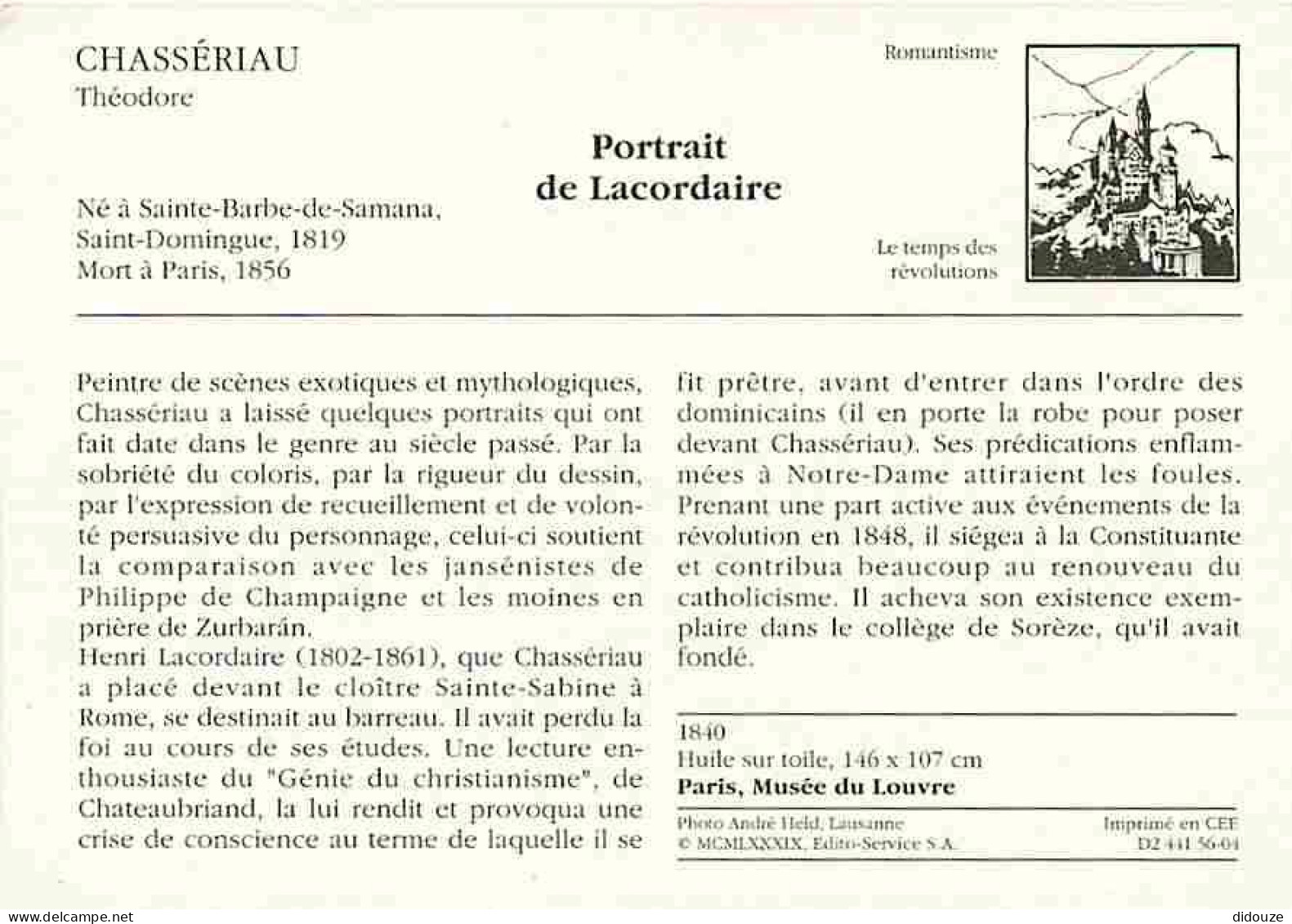 Art - Peinture - Théodore Chassériau - Portrait De Lacordaire - Description Du Tableau Au Dos - CPM - Voir Scans Recto-V - Peintures & Tableaux