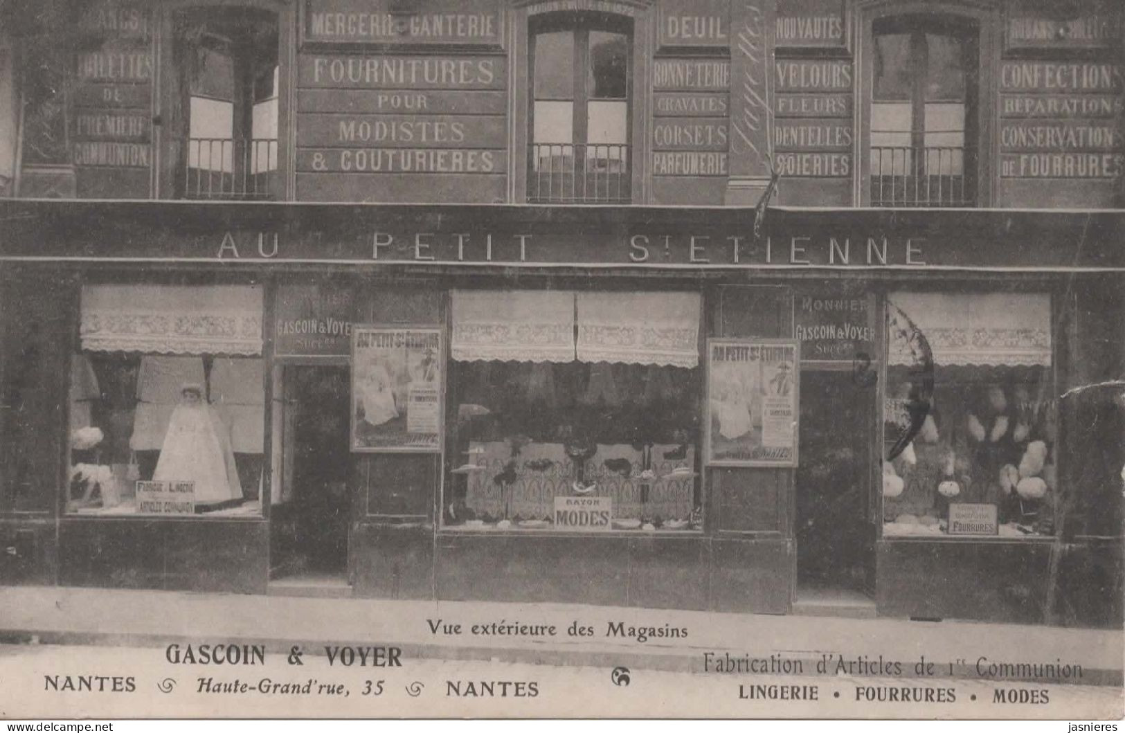 CPA NANTES - Commerce - Lingerie Et Mode - GASCOIN & VOYER - 35 Hte-Grand'rue - Au Petit St-Etienne - Nantes