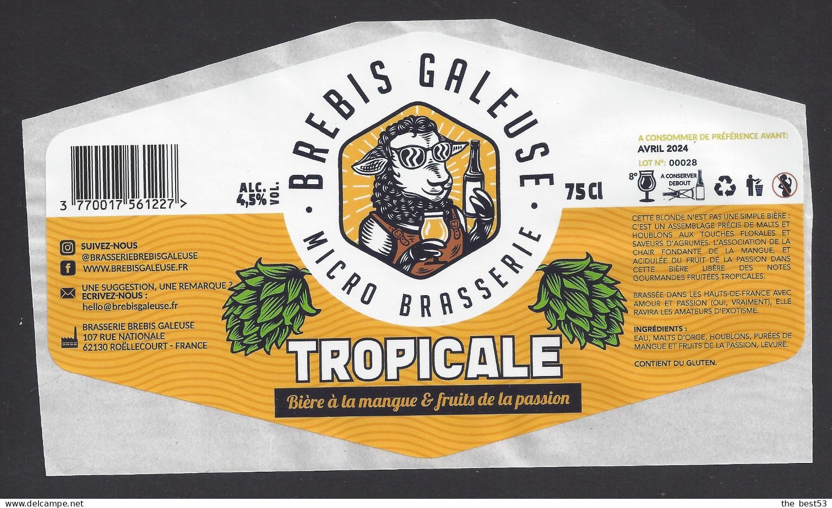 Etiquette De Bière Tropicale   -  Brasserie Brebis Galeuse  à  Roëllecourt  (62) - Cerveza