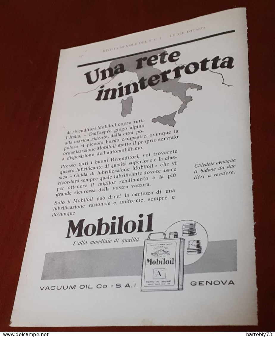 Pubblicità Mobiloil L'Olio Mondiale Di Qualità (1929) - Advertising