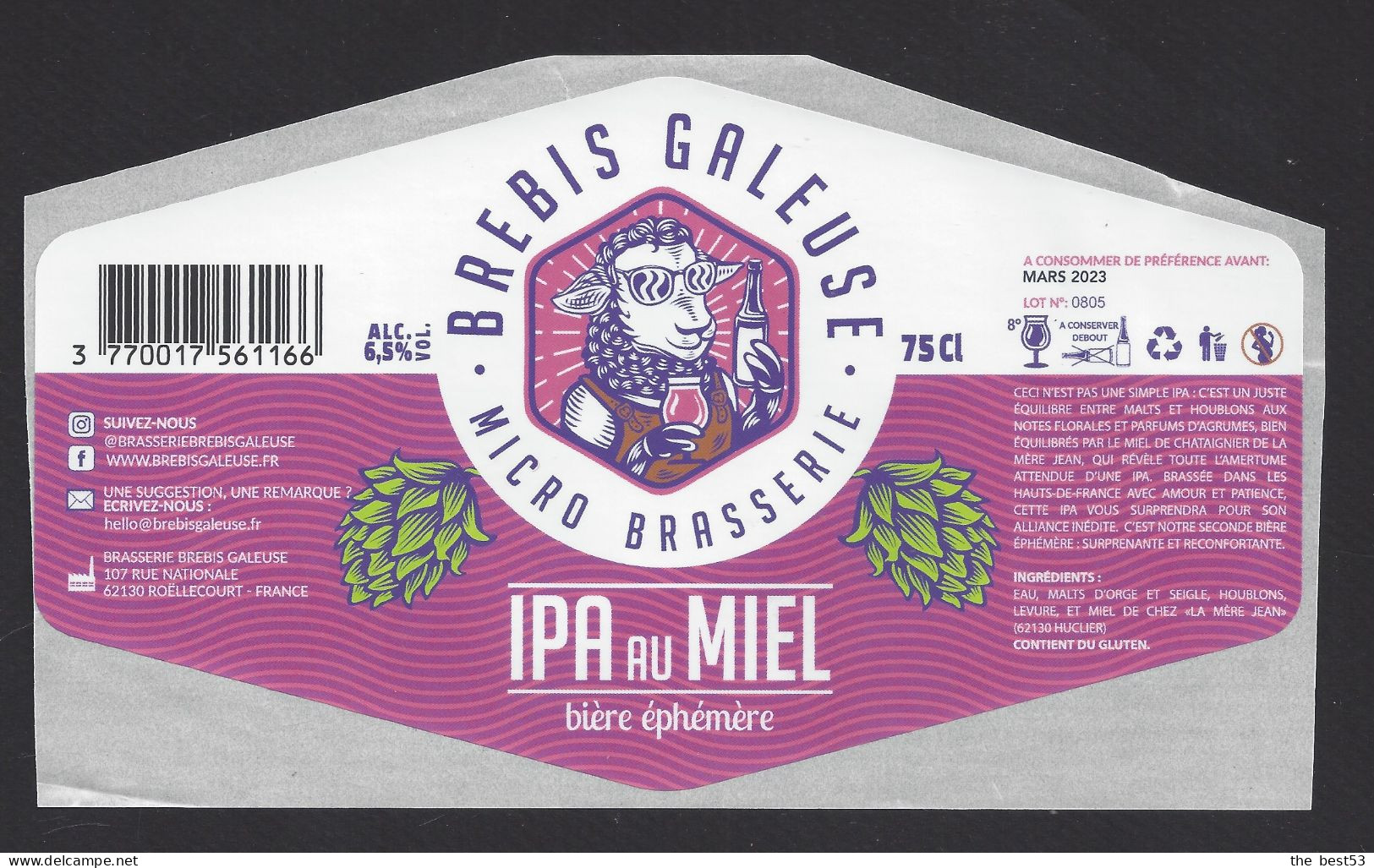 Etiquette De Bière IPA Au Miel   -  Brasserie Brebis Galeuse  à  Roëllecourt  (62) - Cerveza