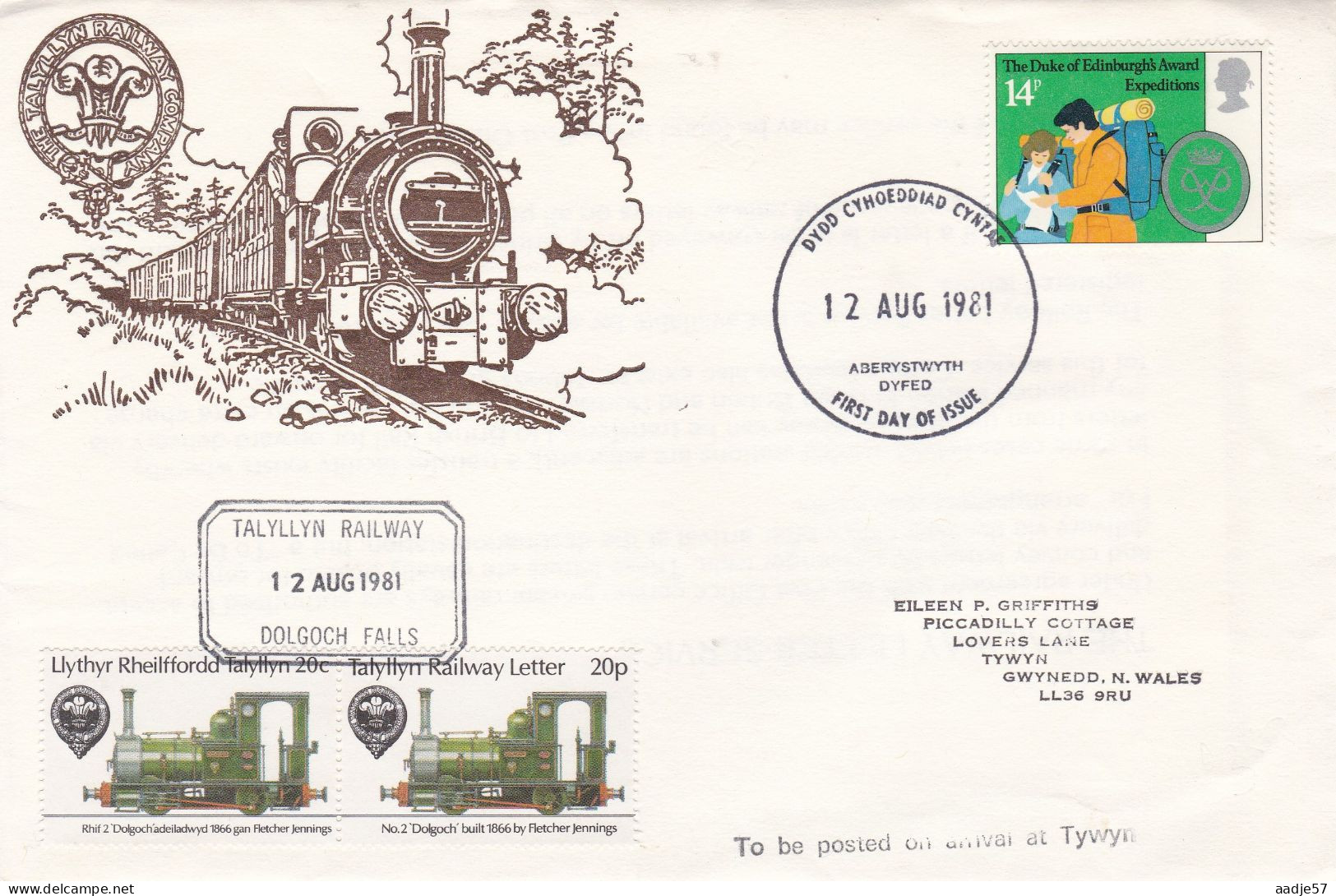 GB Engeland 1981 FDC Talyllyn Railway Dolgoch Falls 12-08-1981 - Eisenbahnen