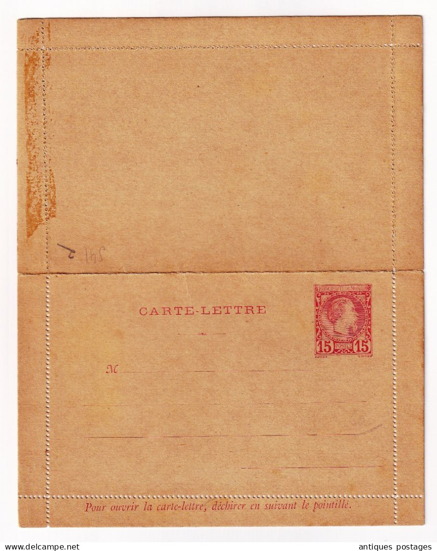 Postal Stationery Monaco 1886 Entier Postal Prince Charles III 15 Centimes - Postal Stationery