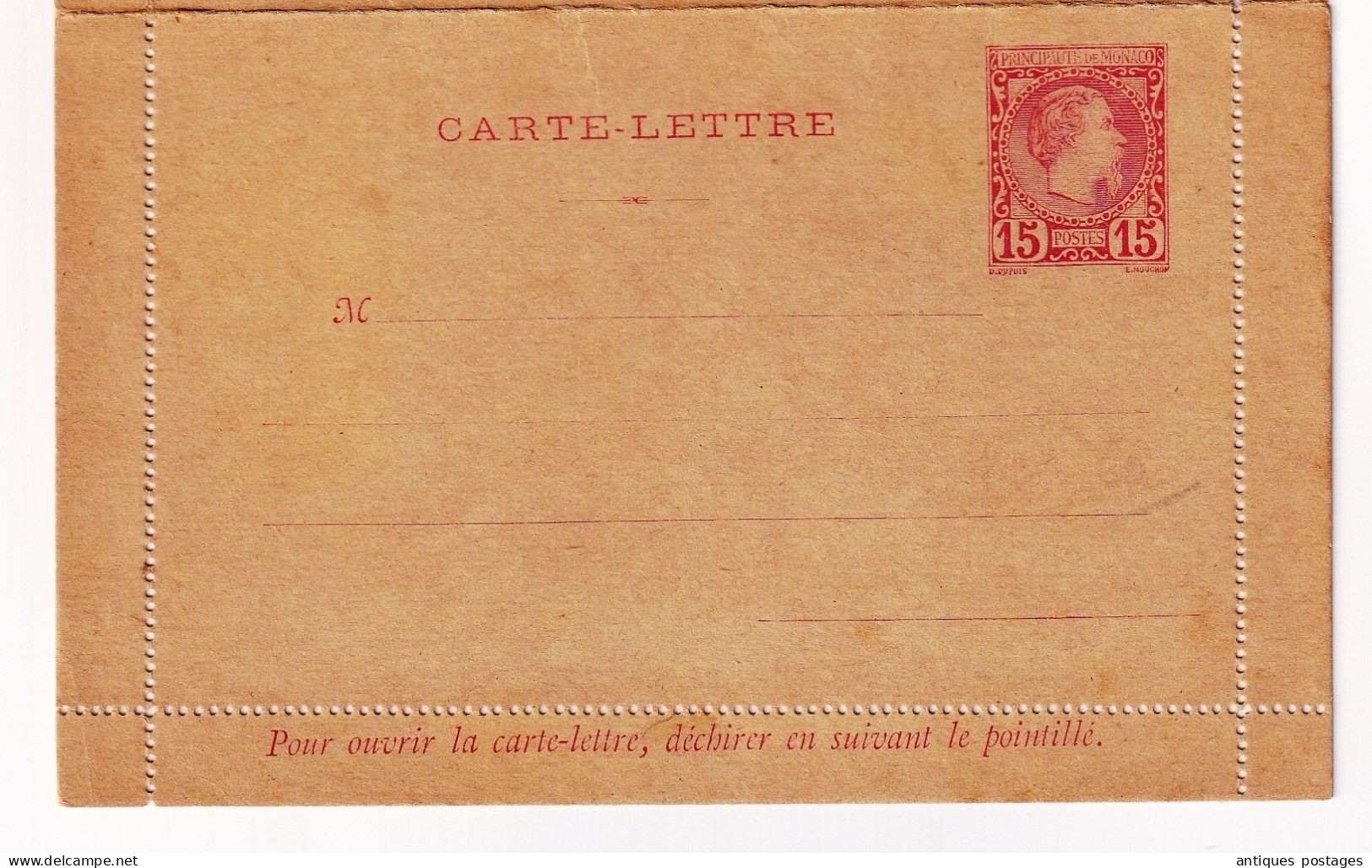 Postal Stationery Monaco 1886 Entier Postal Prince Charles III 15 Centimes - Entiers Postaux