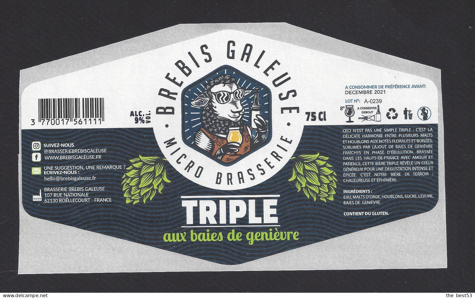 Etiquette De Bière Triple Aux Baies De Genièvre  -  Brasserie Brebis Galeuse  à  Roëllecourt  (62) - Birra