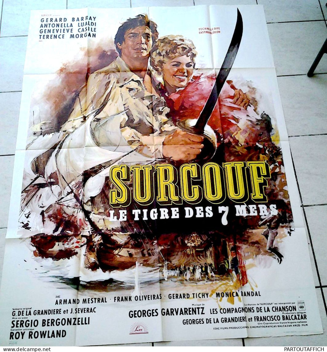 Affiche Originale Ciné SURCOUF TIGRE 7 MERS Gerard BARRAY 1966 120X160 ROWLAND BERGONZELLI - Posters