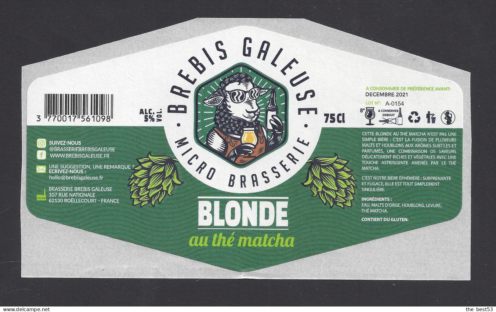 Etiquette De Bière Blonde Au Thé Matcha  -  Brasserie Brebis Galeuse  à  Roëllecourt  (62) - Cerveza