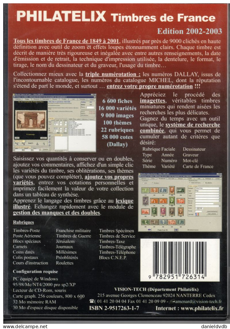 Timbres De FRANCE 1849 - 2001 Philatelix édition Dallay 2002-2003 1 CD-ROM - Französisch