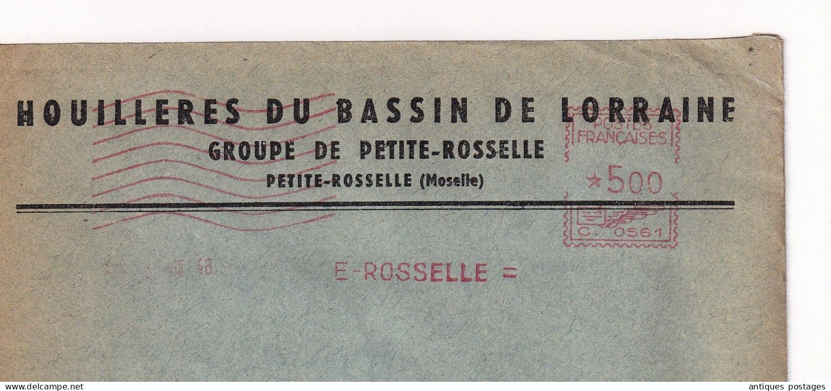 Lettre 1948 Petite Rosselle Moselle Houillères Du Bassin De Lorraine Mine Charbon Mineur Houille - Affrancature Meccaniche Rosse (EMA)