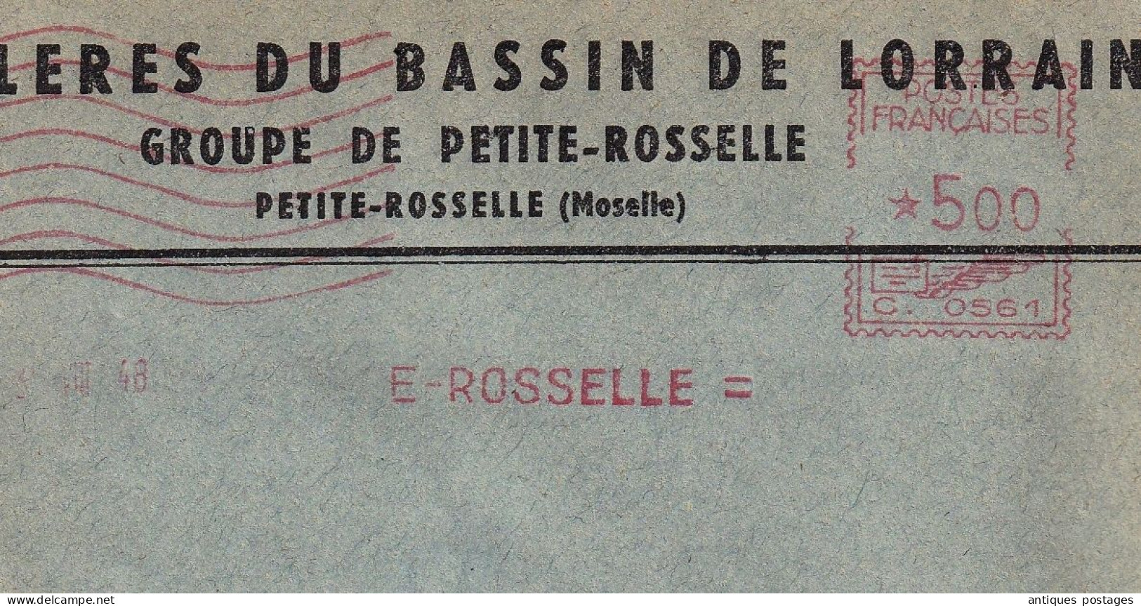 Lettre 1948 Petite Rosselle Moselle Houillères Du Bassin De Lorraine Mine Charbon Mineur Houille - Affrancature Meccaniche Rosse (EMA)