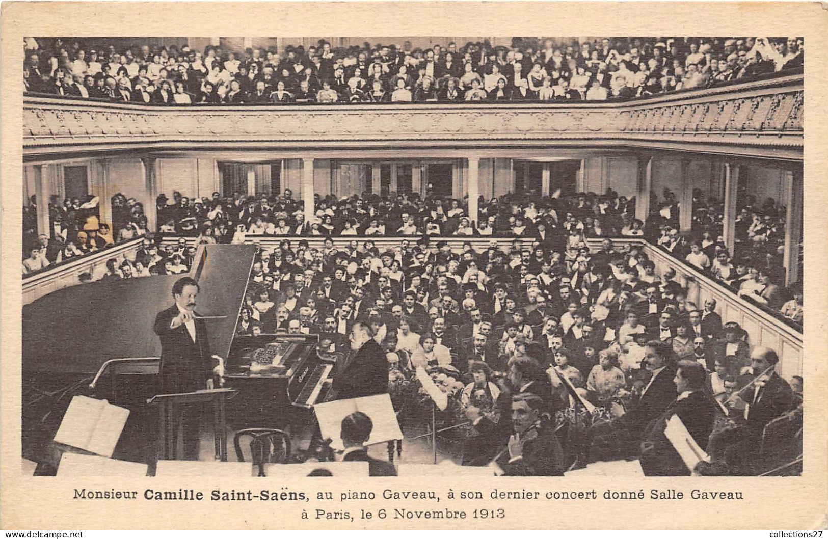 PARIS-75008- SALLE GAVEAU- MR CAMILLE ST-SAËNS AU PIANO GAVEAU A SON DERNIER CONCERT LE 6 NOVEMBRE 1913 - District 08