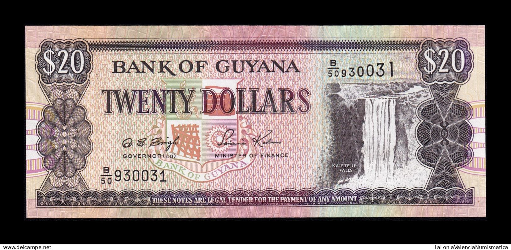 Guyana 20 Dollars ND (1996-2018) Pick 30b(2) Sc Unc - Guyana