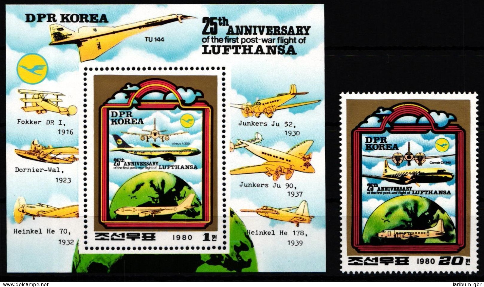 Korea 2062 Und Block 85 Postfrisch Flugzeuge #GY325 - Corea Del Nord