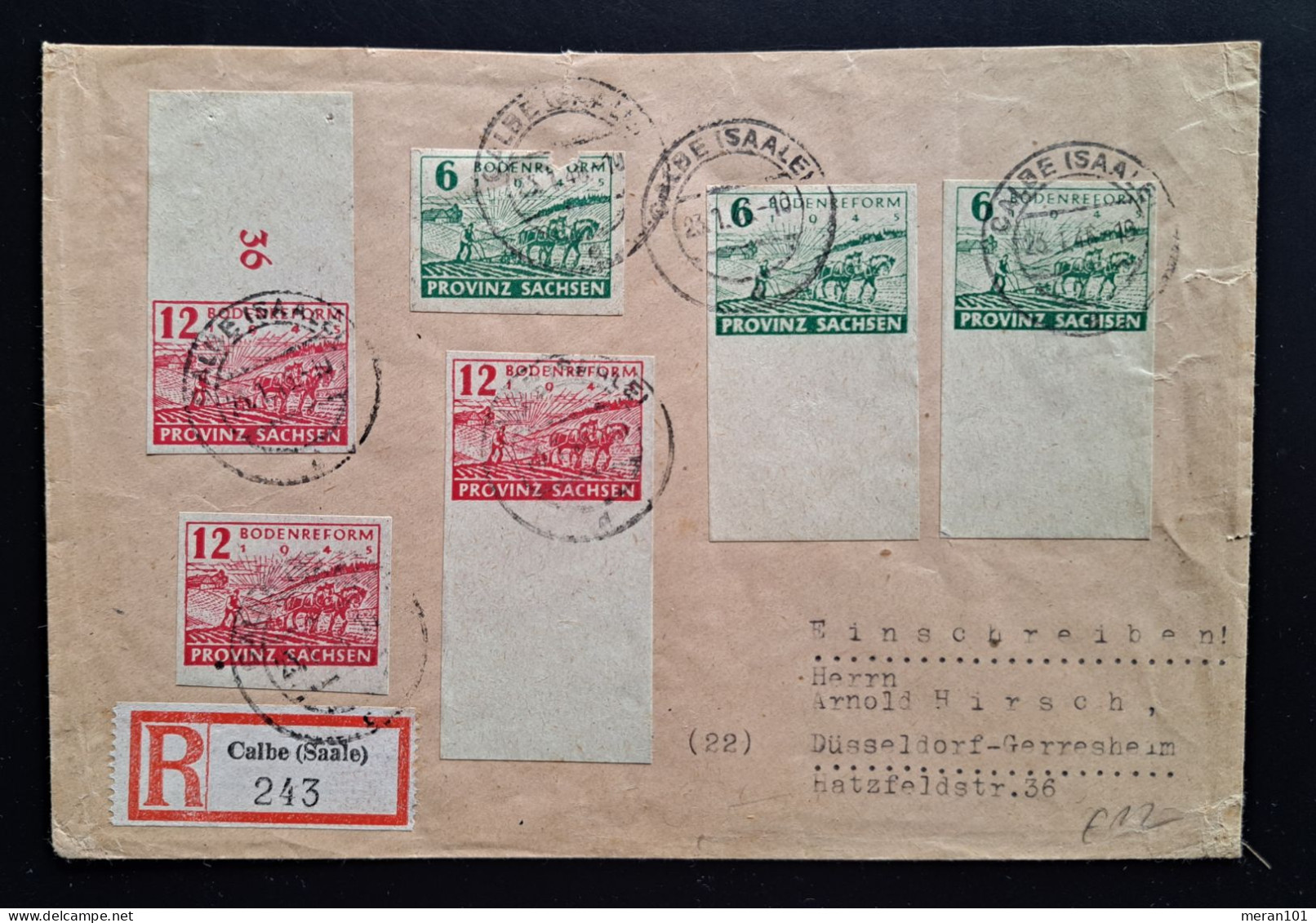 Sachsen 1946, Brief Einschreiben Calbe(Saale) Nach Düsseldorf Mi 85-86 MeF, Rand - Covers & Documents