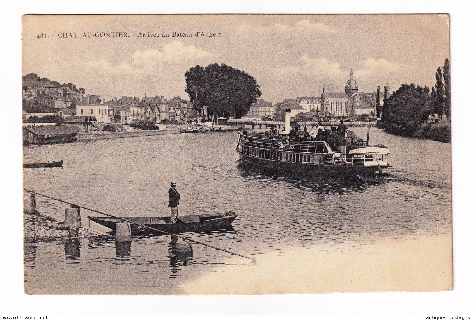 Convoyeur De Ligne 1903 Ambulant Château-Gontier à Laval Mayenne Loire Arrivée Du Bateau D'Angers Timbre Type Blanc 5c - 1900-29 Blanc