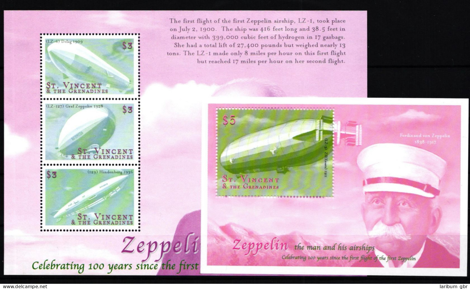 St. Vincent 4903-4905 Und Block 510 Postfrisch Kleinbogen / Zeppelin #GY642 - St.Vincent E Grenadine